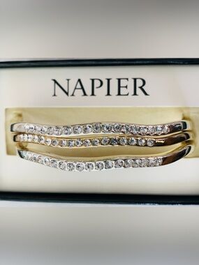 Napier Triple Stack Crystal Bangle Bracelets